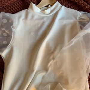 BOOHOO white long sleeve polka dot mesh sleeve